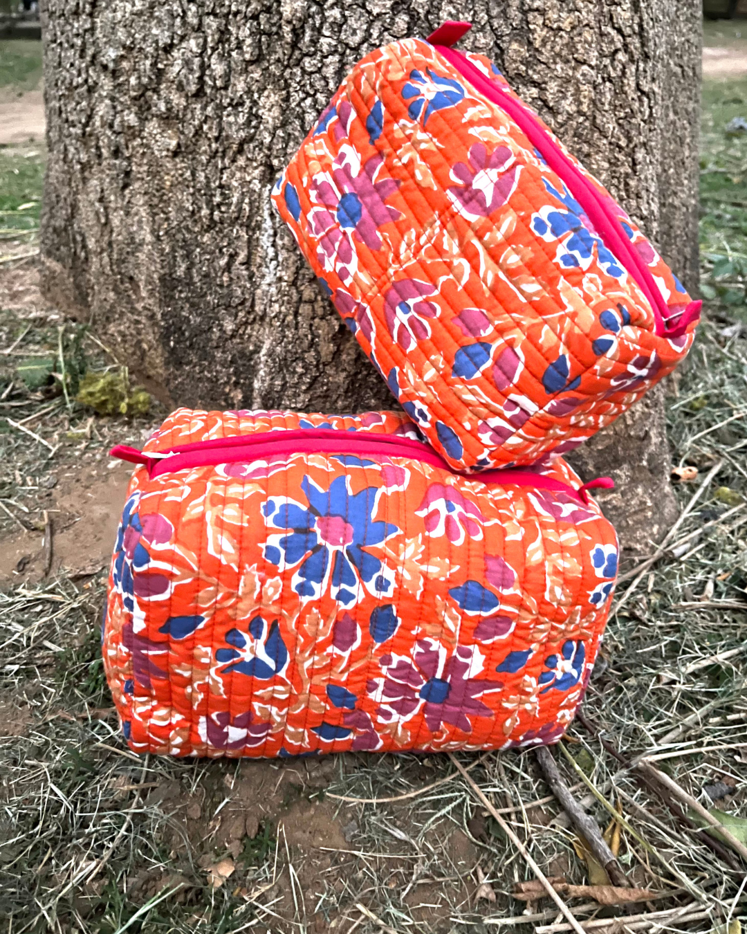 Utility Pouch Orange Flower Print Single Pcs