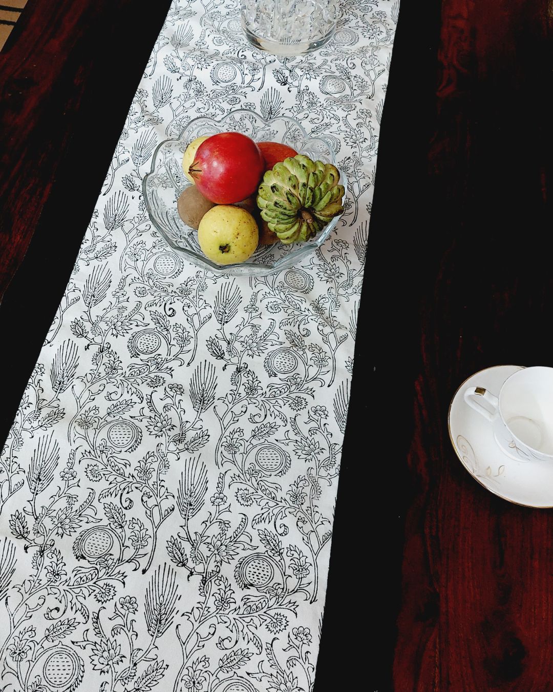 Canvas Table Runner Black Leaf Boota Block Print