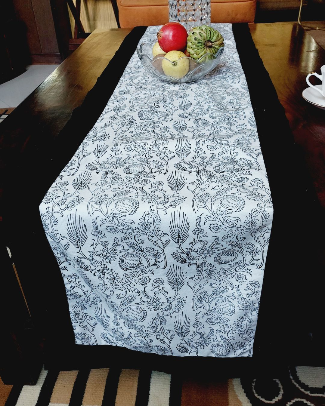 Canvas Table Runner Black Leaf Boota Block Print