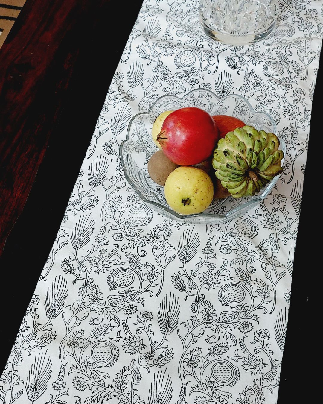 Canvas Table Runner Black Leaf Boota Block Print