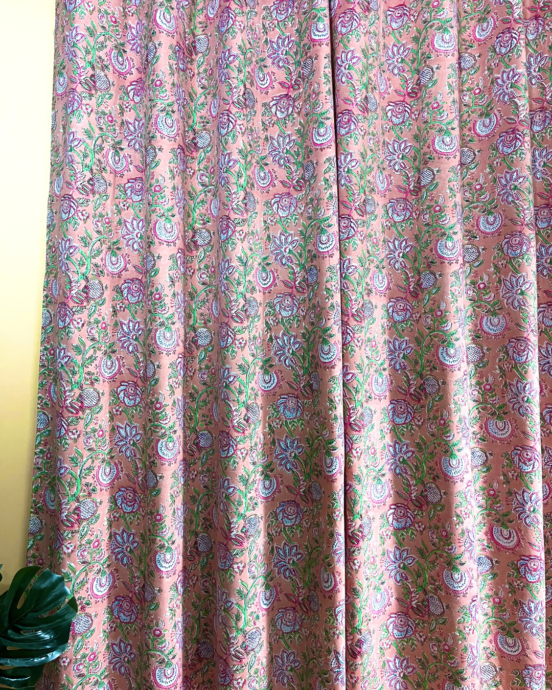 Cotton Curtain Peach Pink leaf Jaal Block Print