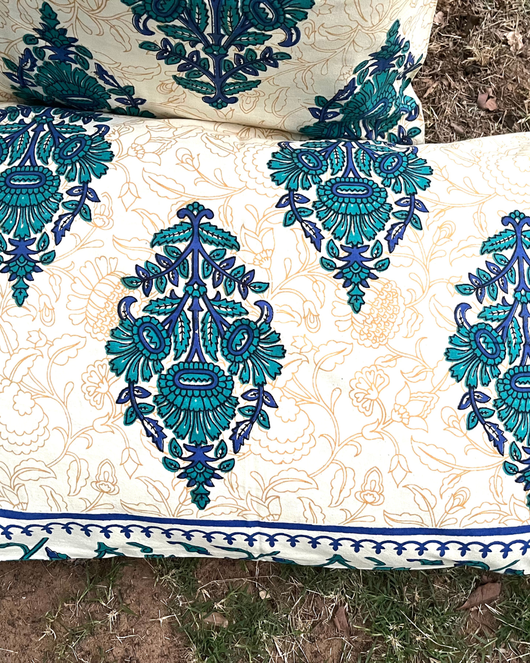 Cotton Pillow Cover Sea Green Floral Jaal Print