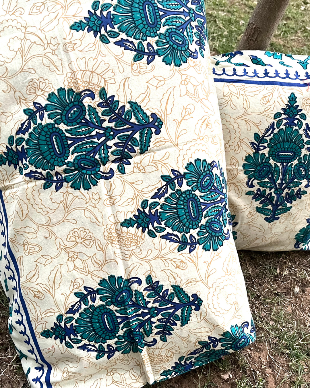Cotton Pillow Cover Sea Green Floral Jaal Print