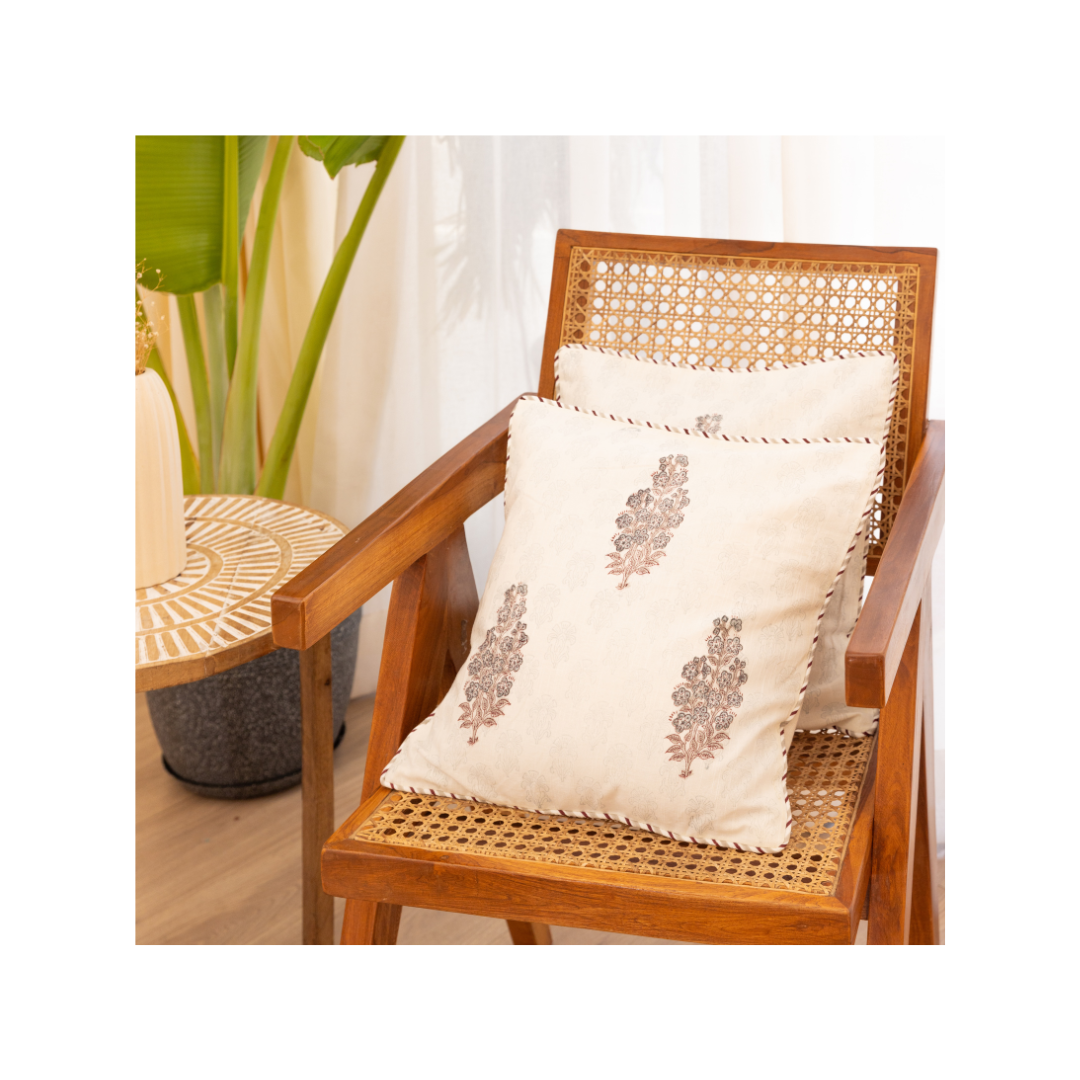 Cotton Light Blue Floral Cushion Cover Hand Block Print