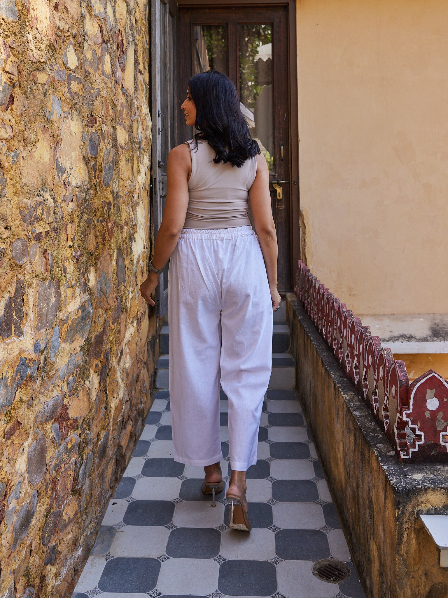 Cotton White Women Straight Pant