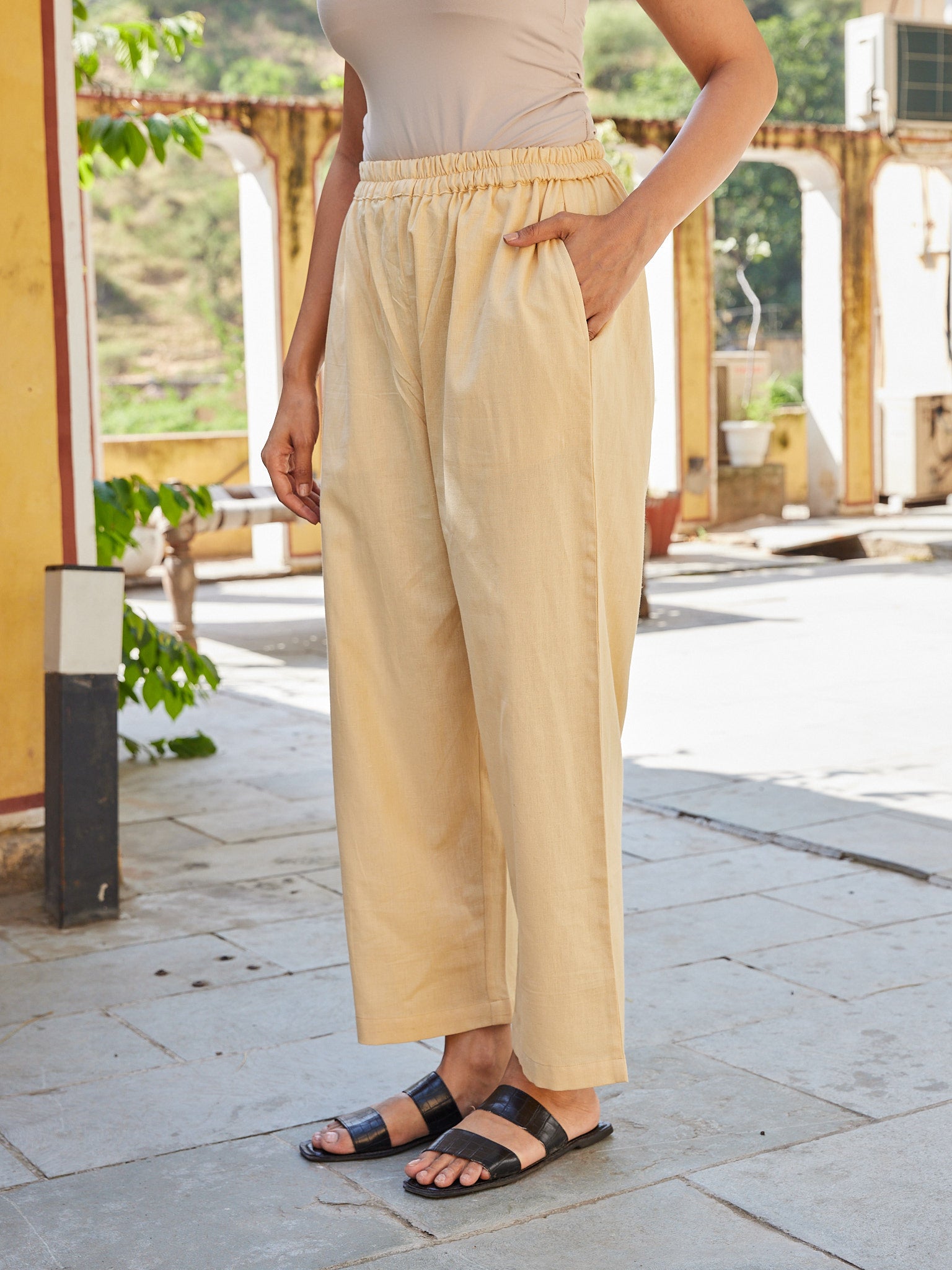 Cotton Cream Women Straight Pant
