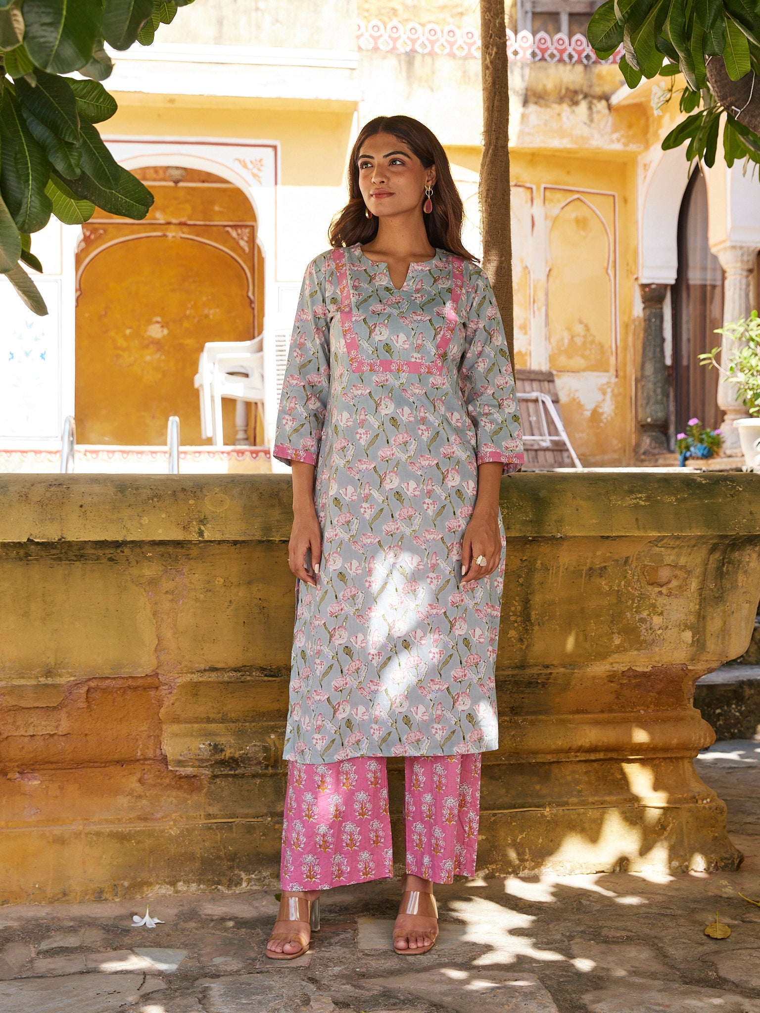 Cotton Storm Cloud Grey Womens Kurta Pant Set