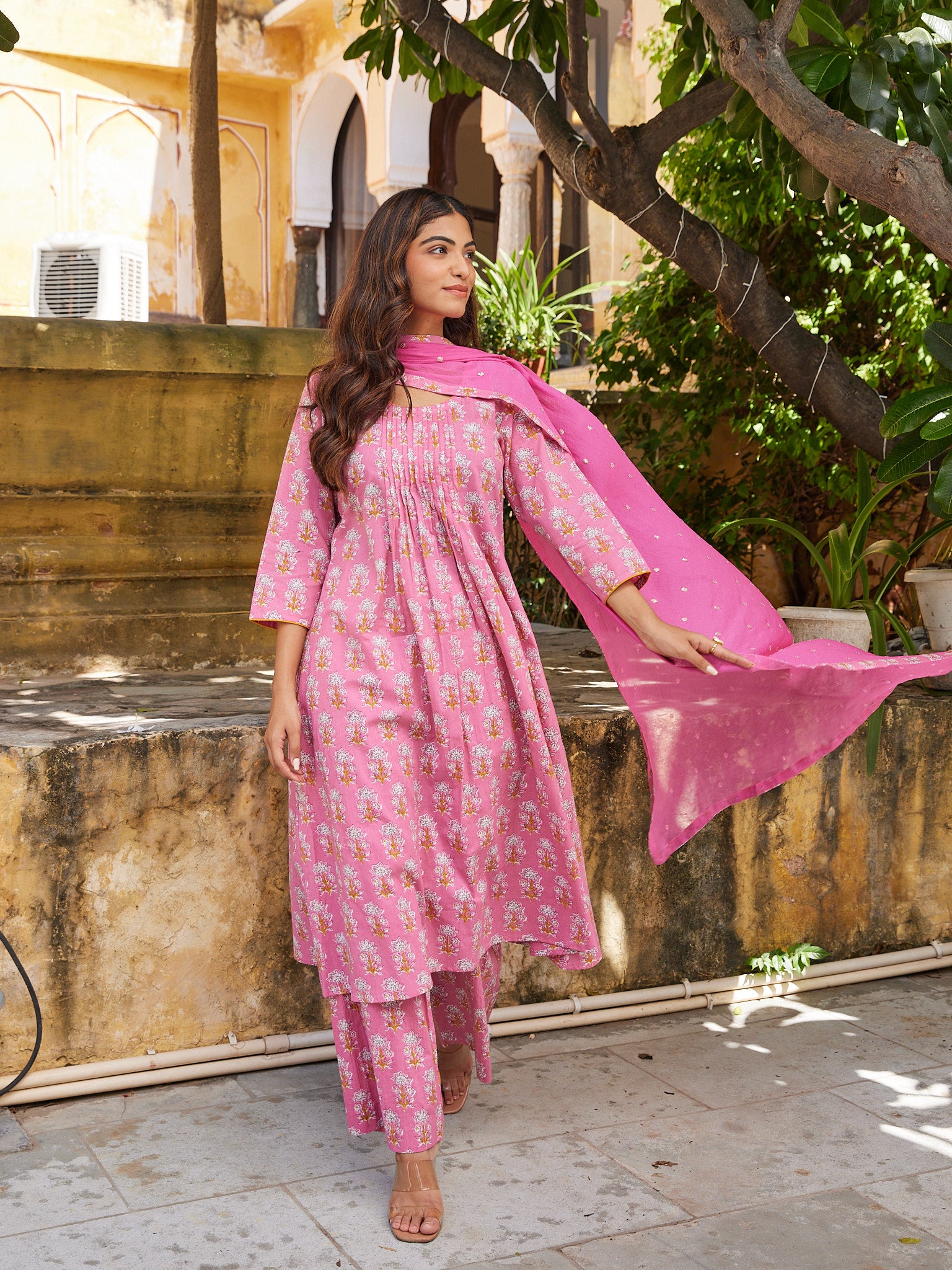 Pink Printed Floral Suit Set