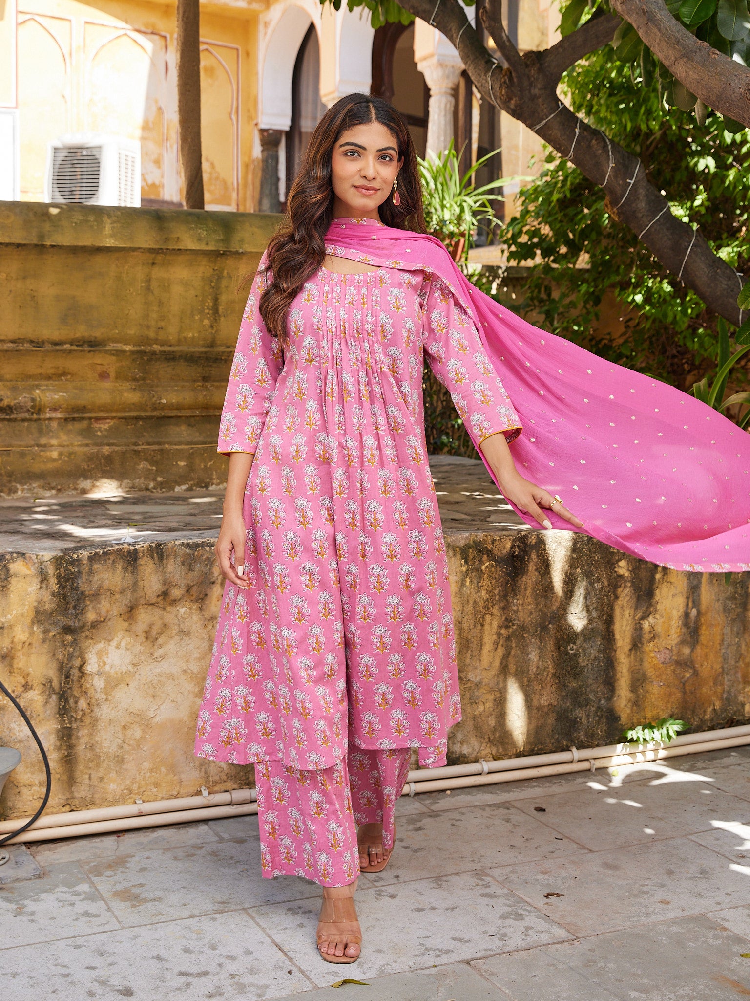 Pink Printed Floral Suit Set