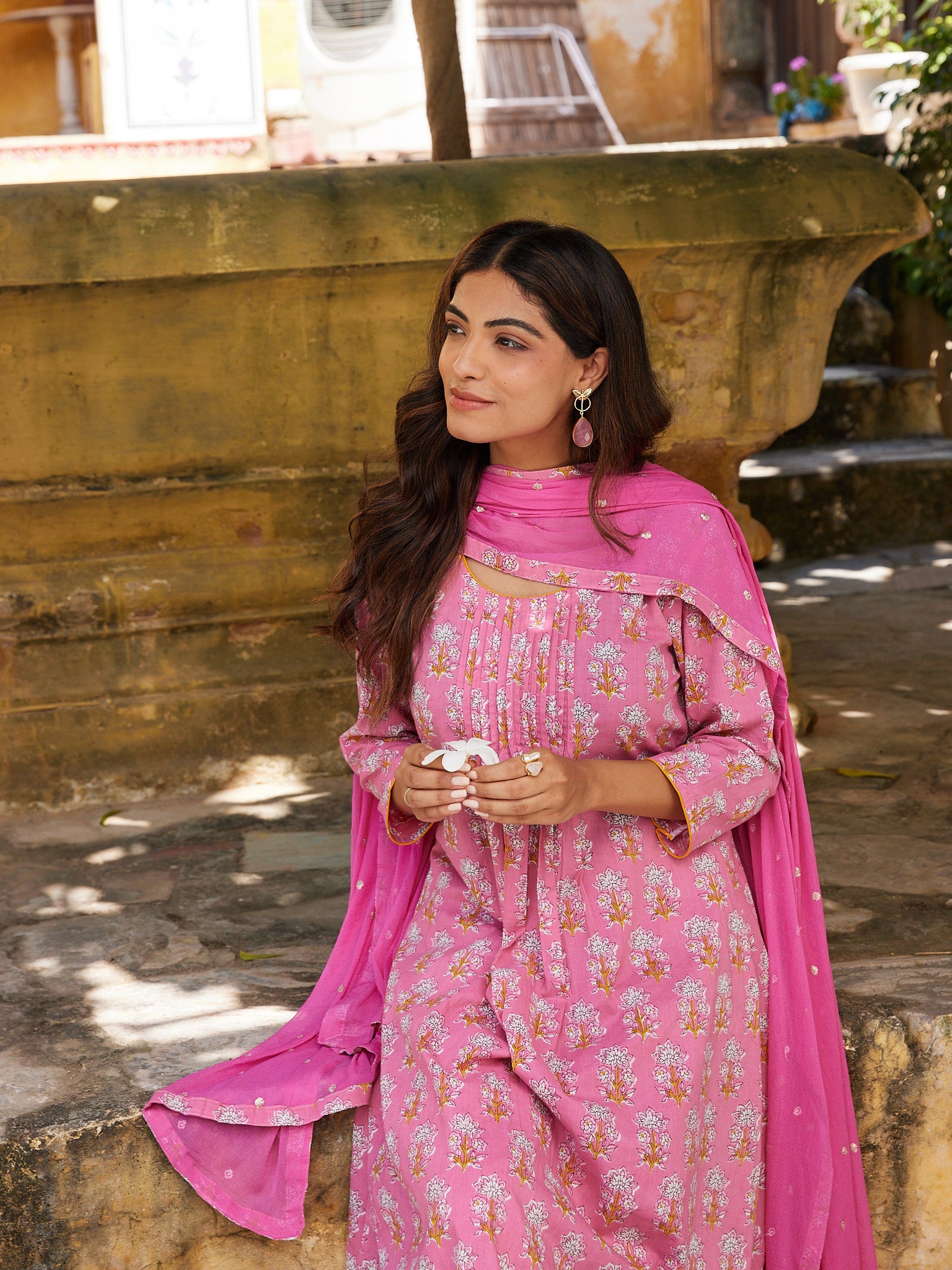 Pink Printed Floral Suit Set