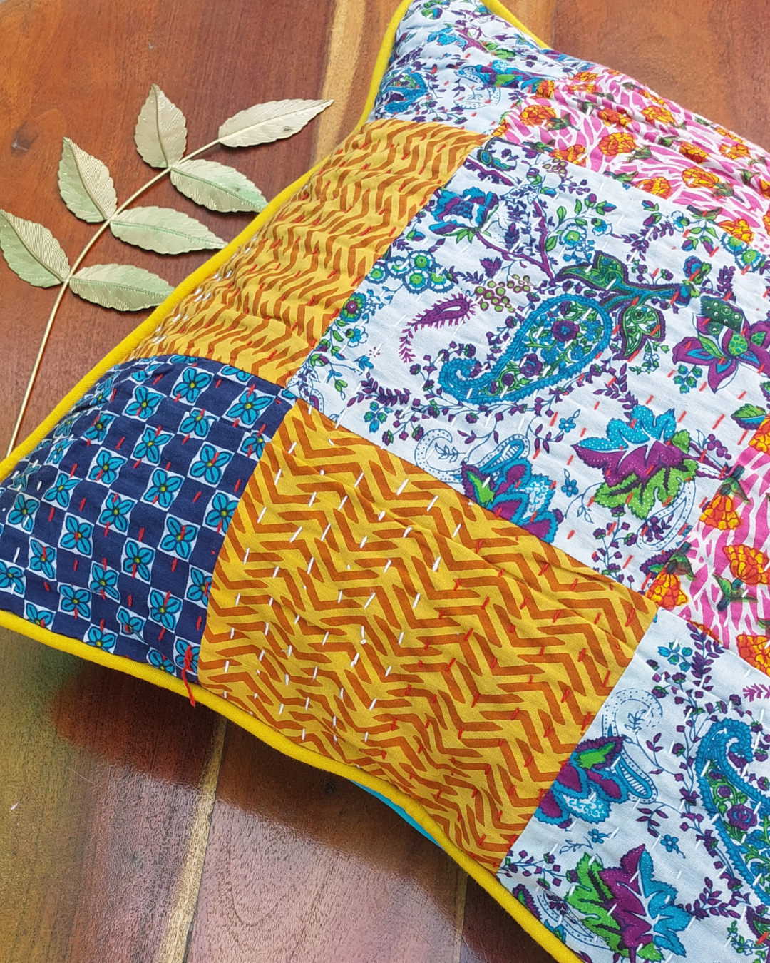 Cotton Cushion Cover  Kantha Patch Work Booti Bagru Print