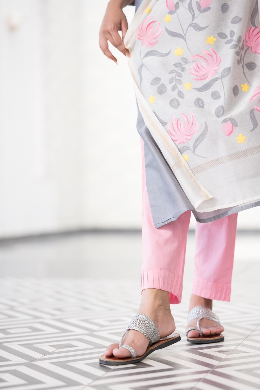 Grey Lotus Chanderi Kurta Pant Dupatta Set (6848593526883)