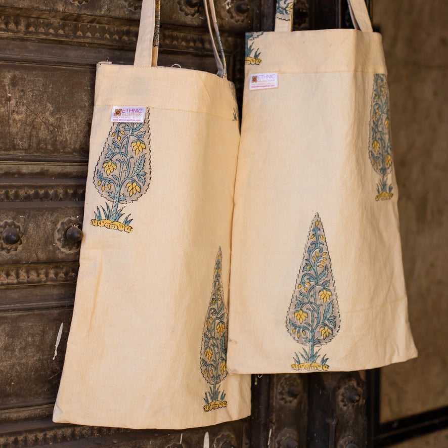 Leaf Buta Block Printed Cotton Shopping Bag