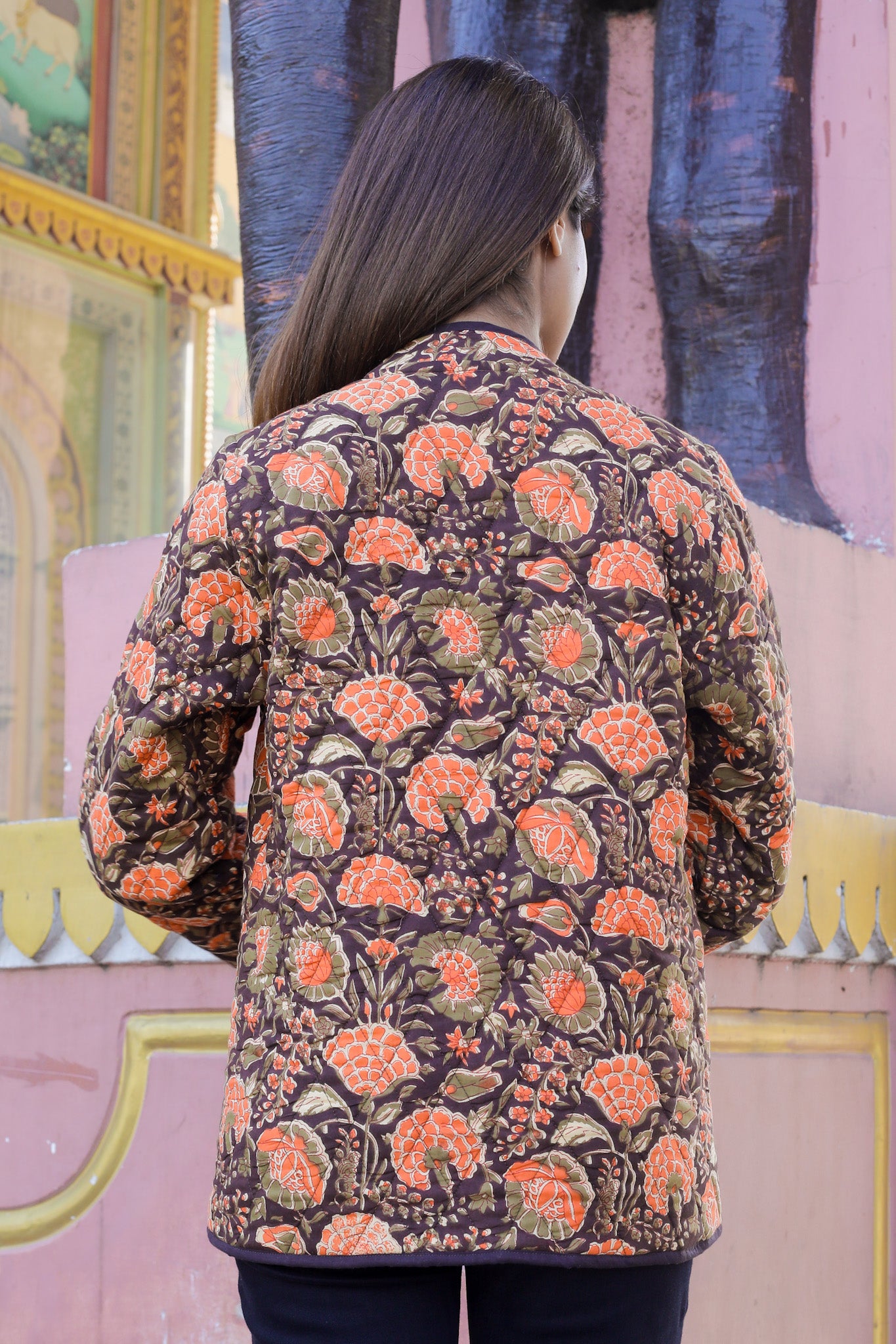 Old Gold Quilted Full-Sleeve Reversible Jacket