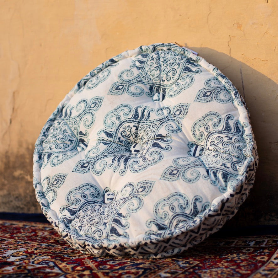 Cotton Floor Cushion Round Blue Boota Print