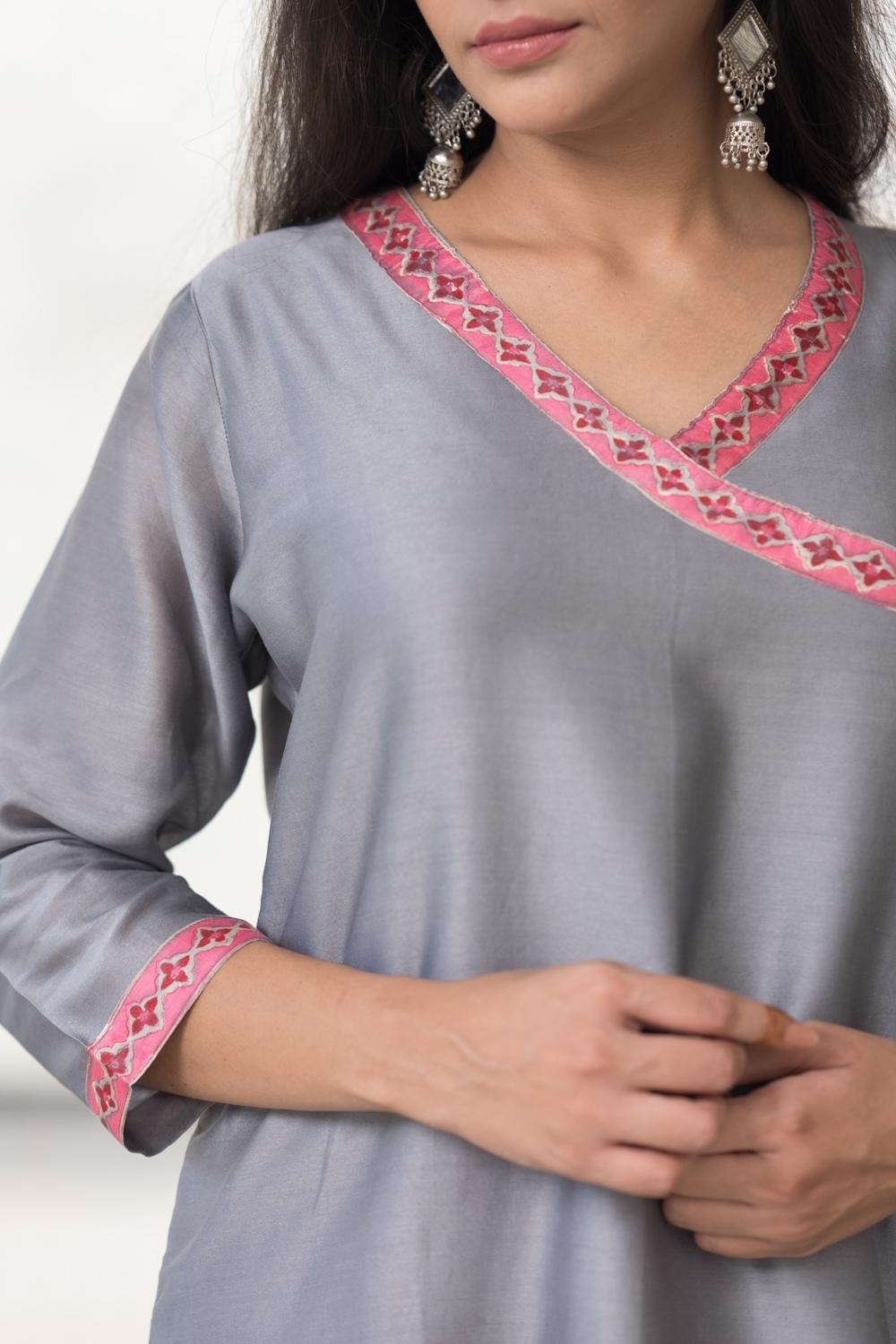 Grey Lotus Chanderi Kurta Pant Dupatta Set (6848593526883)