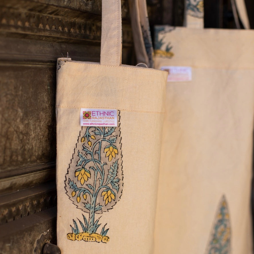 Leaf Buta Block Printed Cotton Shopping Bag