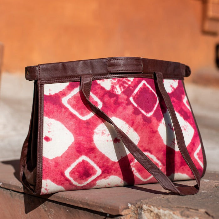 Tie n Dye Cotton and Leather Handbag