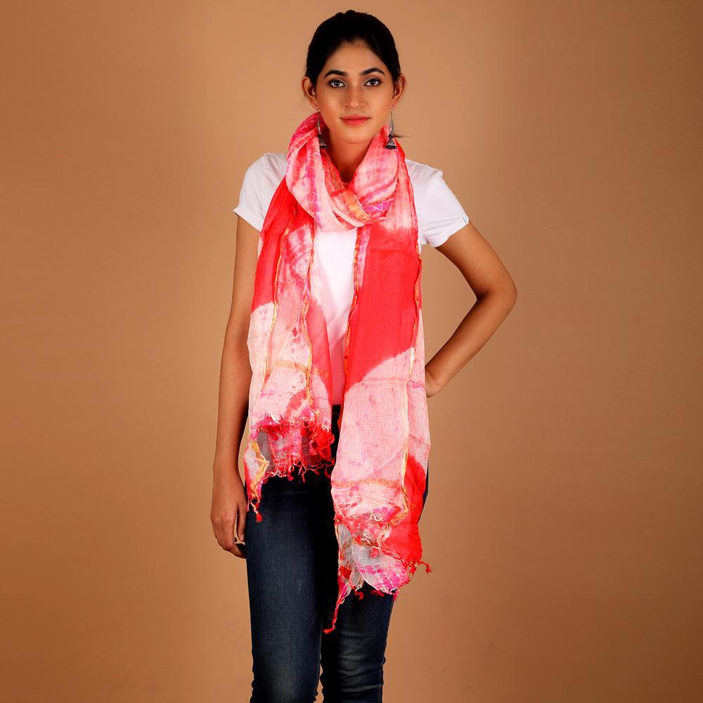 Kota Silk Red Shibori Bandhej Dupatta (279408246824)