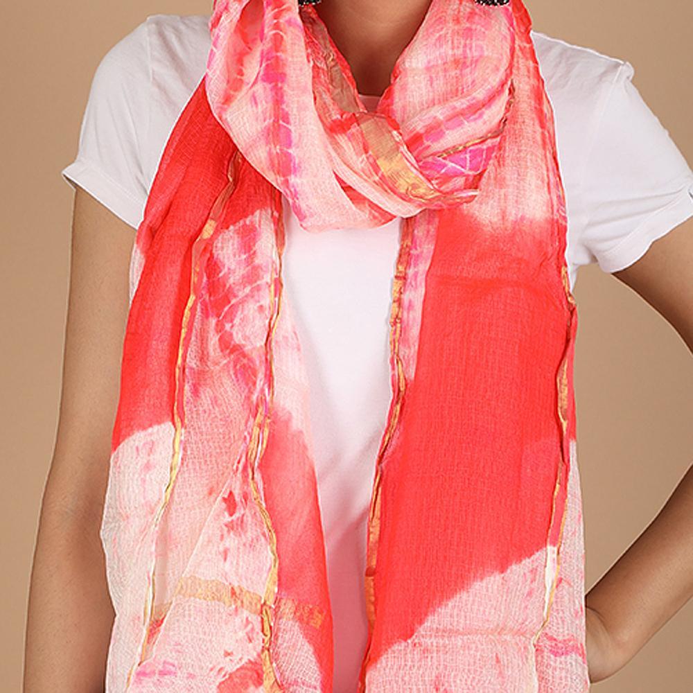 Kota Silk Red Shibori Bandhej Dupatta (279408246824)