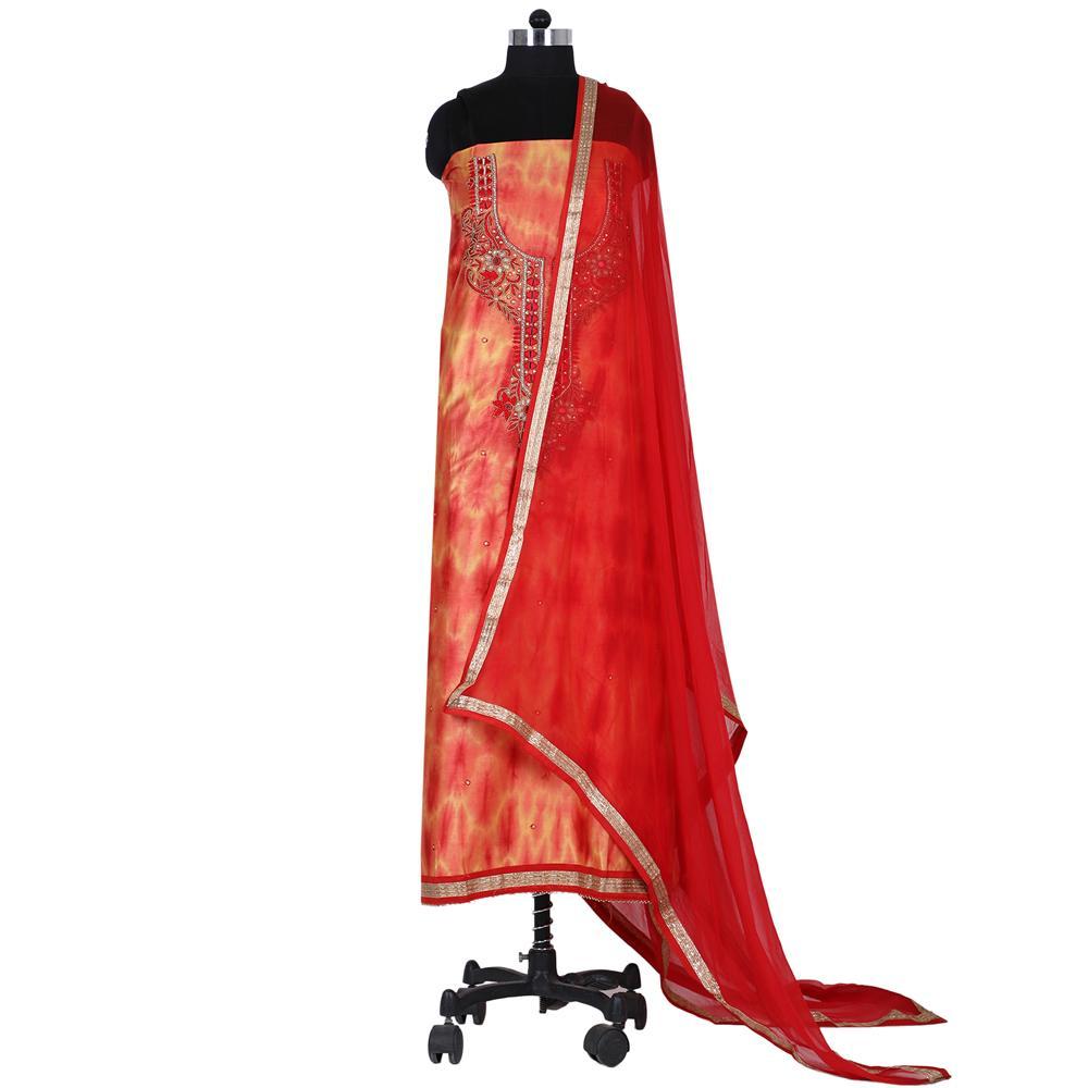 Chanderi Shibori Hand Work Suit Dress Material (152481169434)