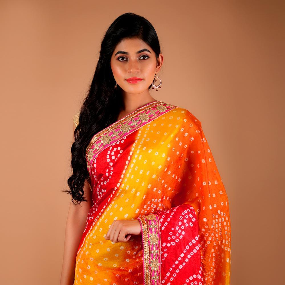 Art Silk Bandhej Gota Work Half n Half Saree (279398318120)
