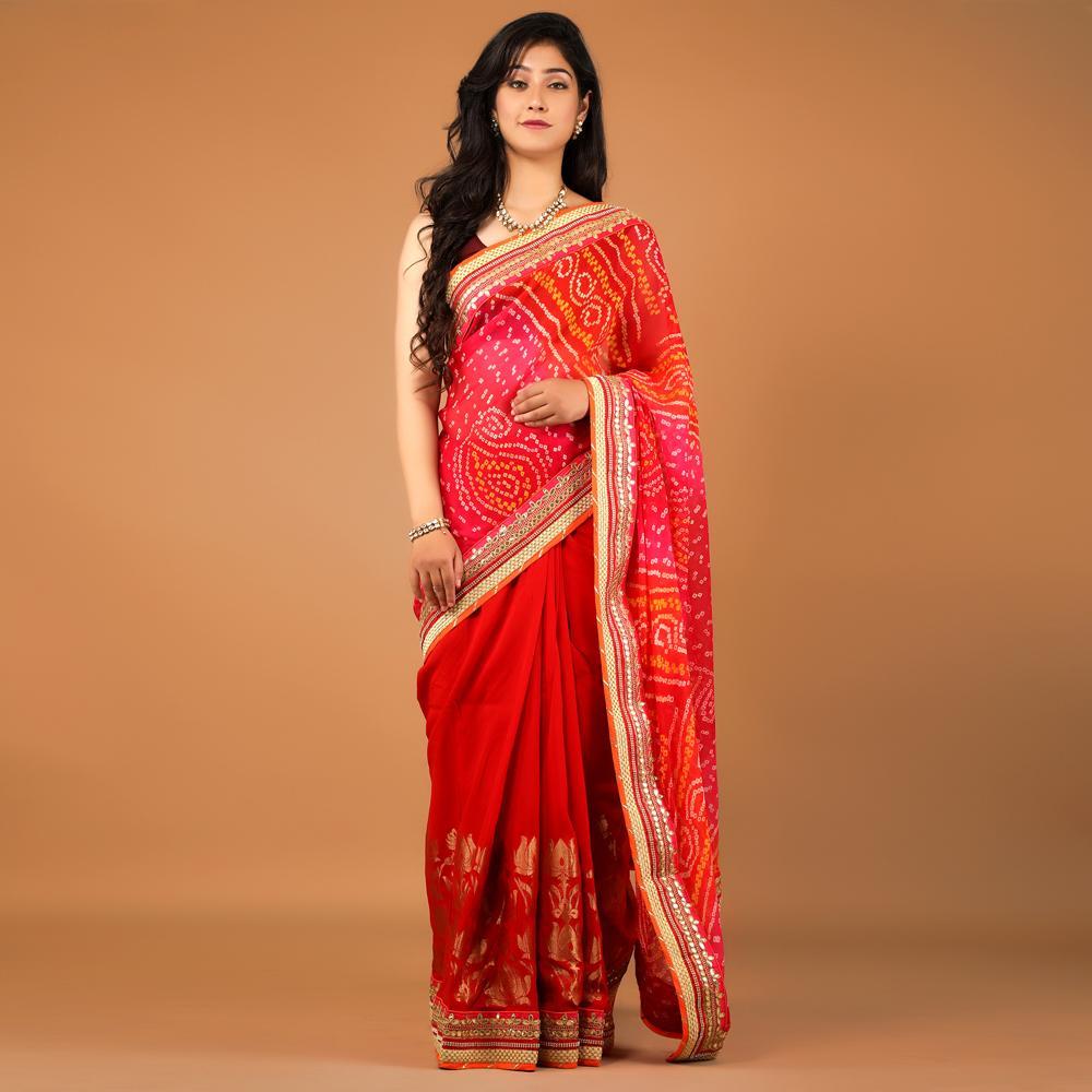 Chinon Bandhej Gota Work Half n Half Saree (158808014874)