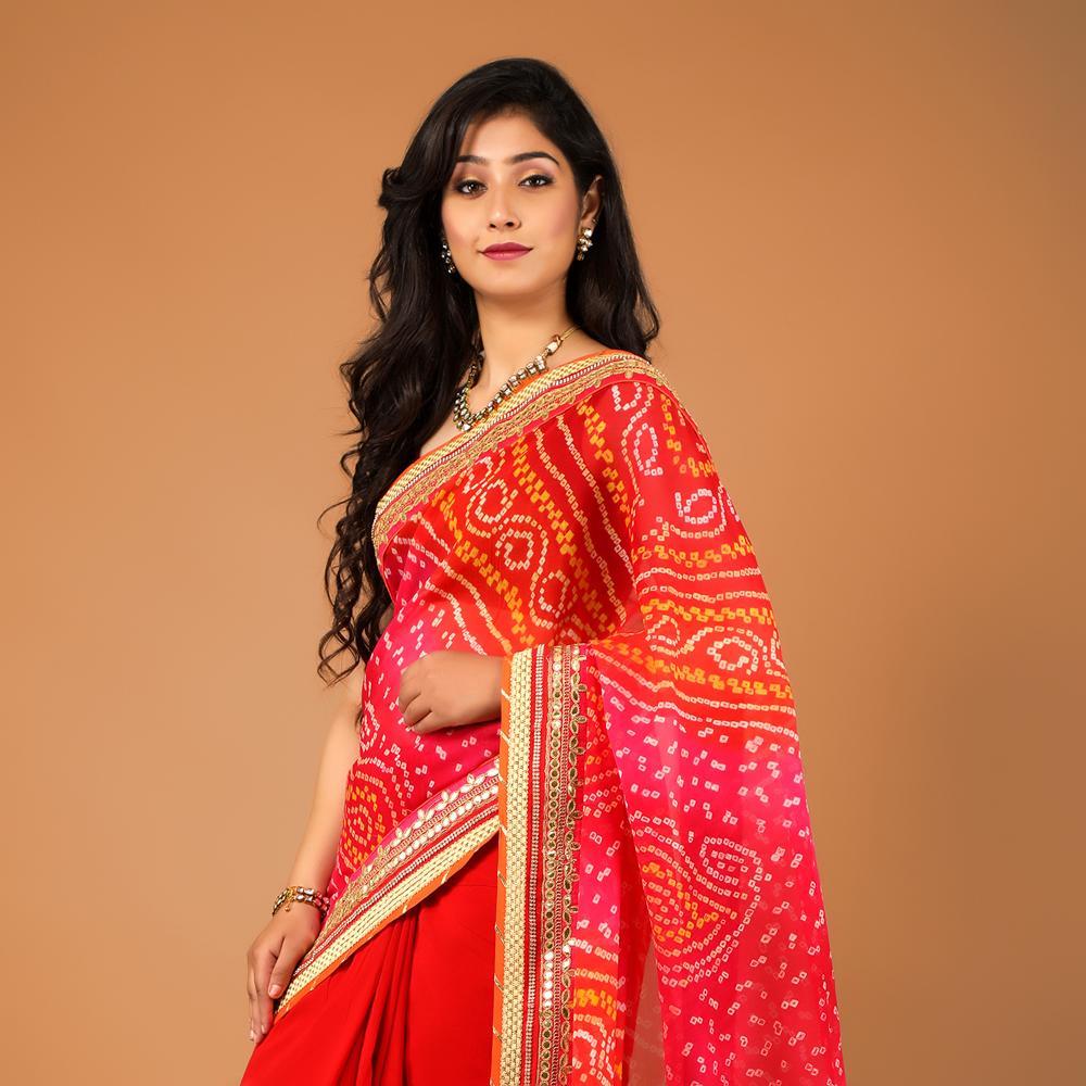 Chinon Bandhej Gota Work Half n Half Saree (158808014874)