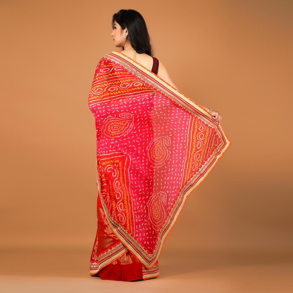 Chinon Bandhej Gota Work Half n Half Saree (158808014874)