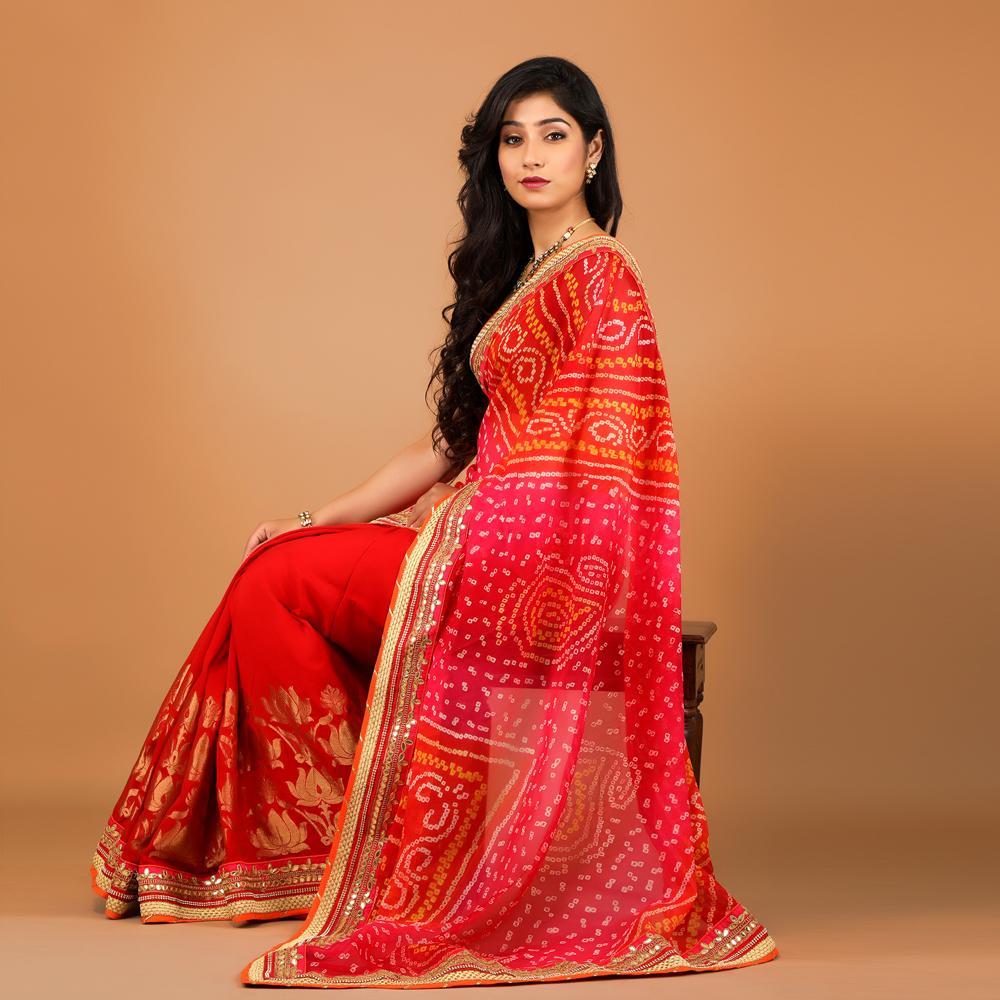 Chinon Bandhej Gota Work Half n Half Saree (158808014874)