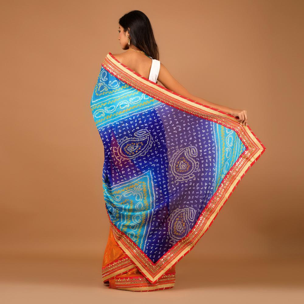 Chiffon Bandhej Gota Work Half n Half Saree (297936650280)