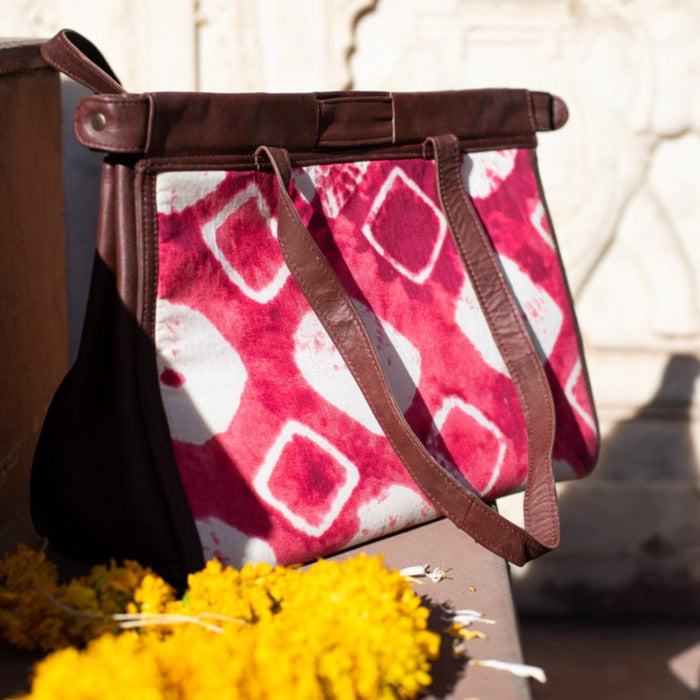 Tie n Dye Cotton and Leather Handbag