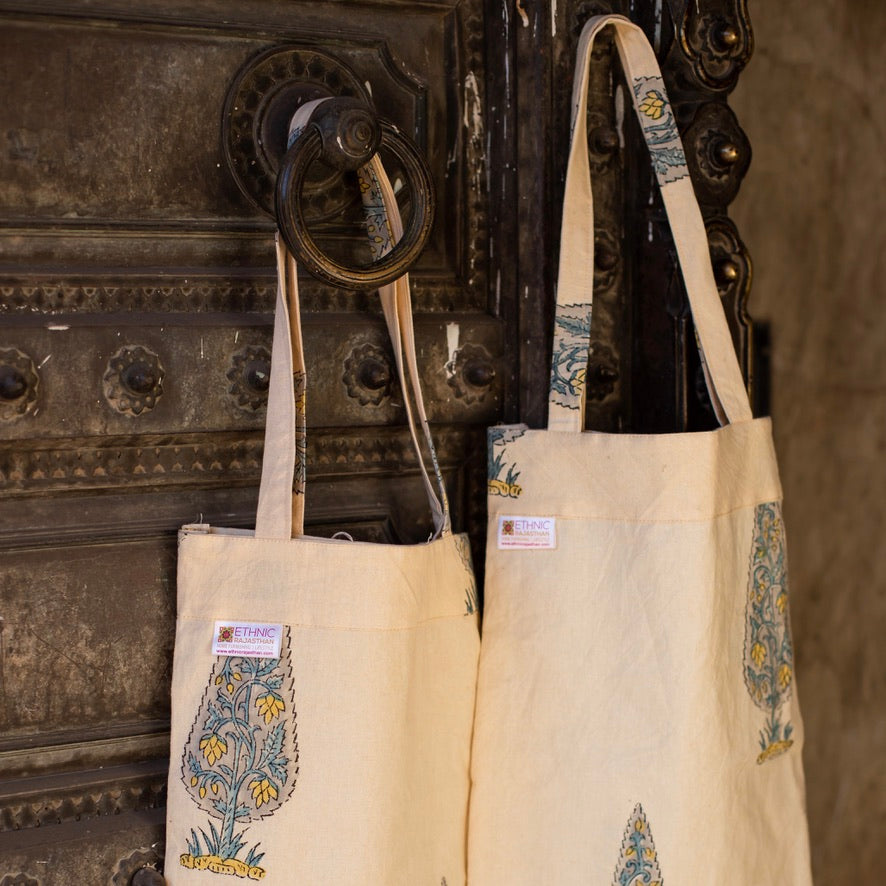 Leaf Buta Block Printed Cotton Shopping Bag