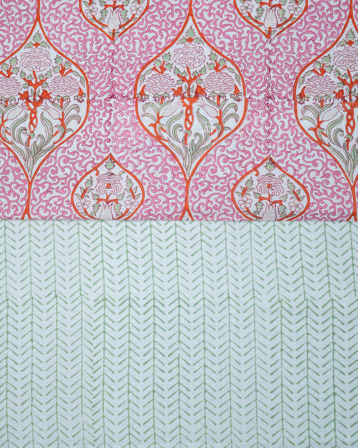 Cotton Unstitched Suit with Kota Doria Dupatta Pink Red Jaal Block Print 2 (6800593059939)