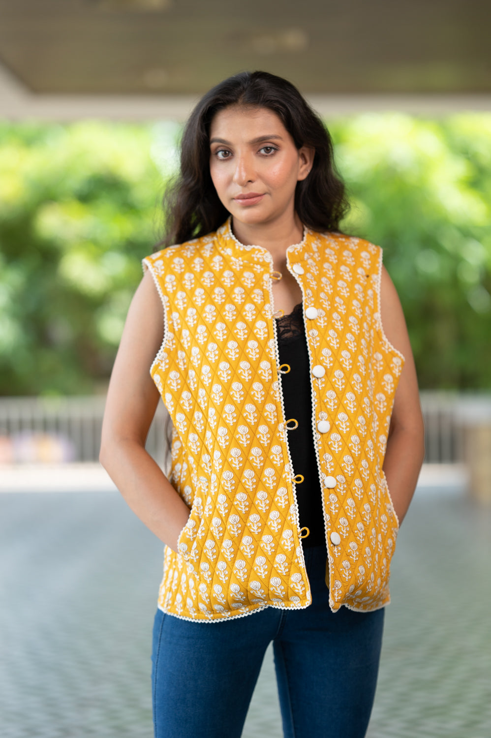 Mustard Quilted Short Sleeveless Jacket