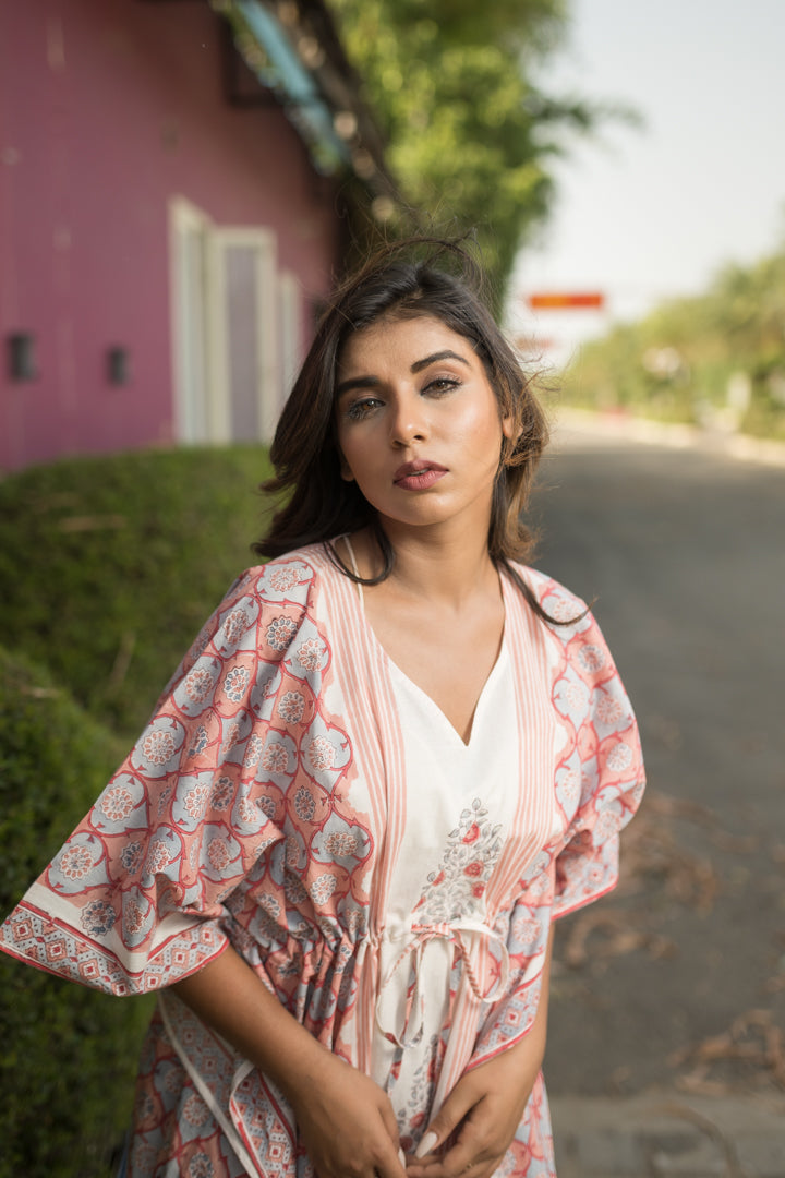 Cotton Long Kaftan floral Mughal Jaali Block Print 2 (6577628872803)