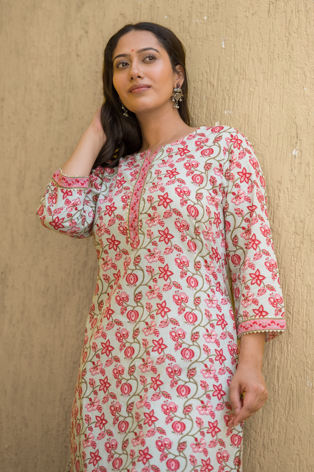 Floral Jaal Cotton Kurta in Pista Green (6846742888547)