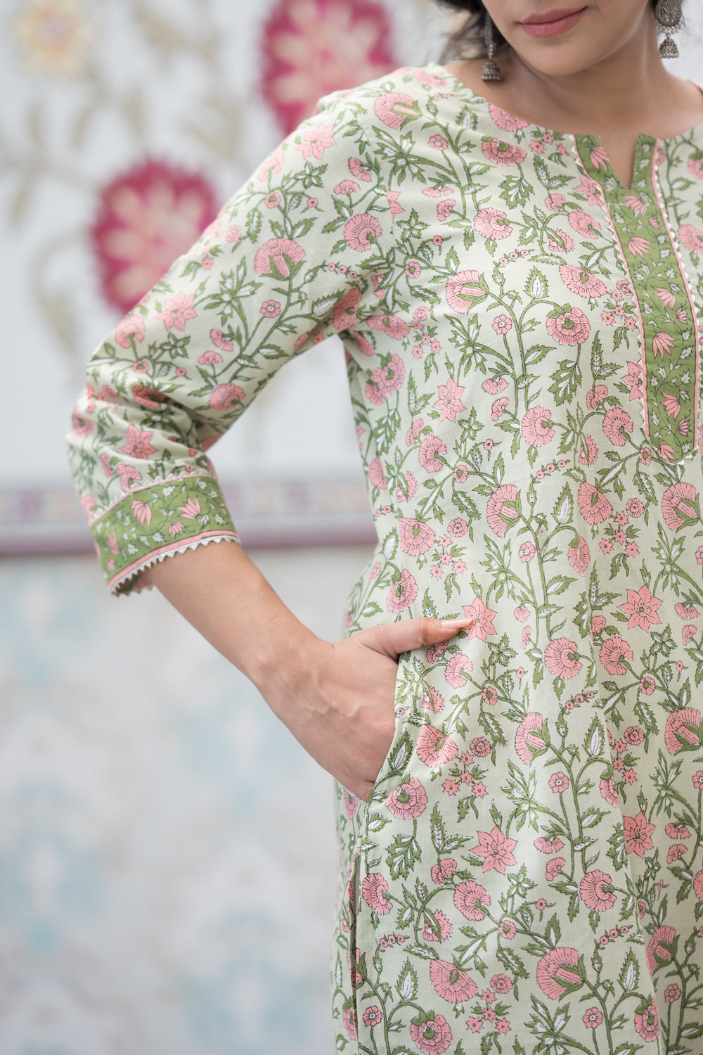 Pink Green Jaal Cotton Kurta 4 (6846742855779)