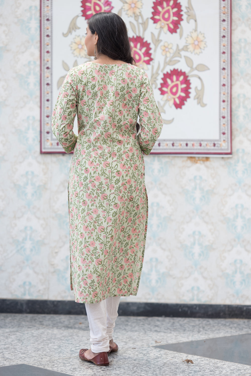 Pink Green Jaal Cotton Kurta 2 (6846742855779)