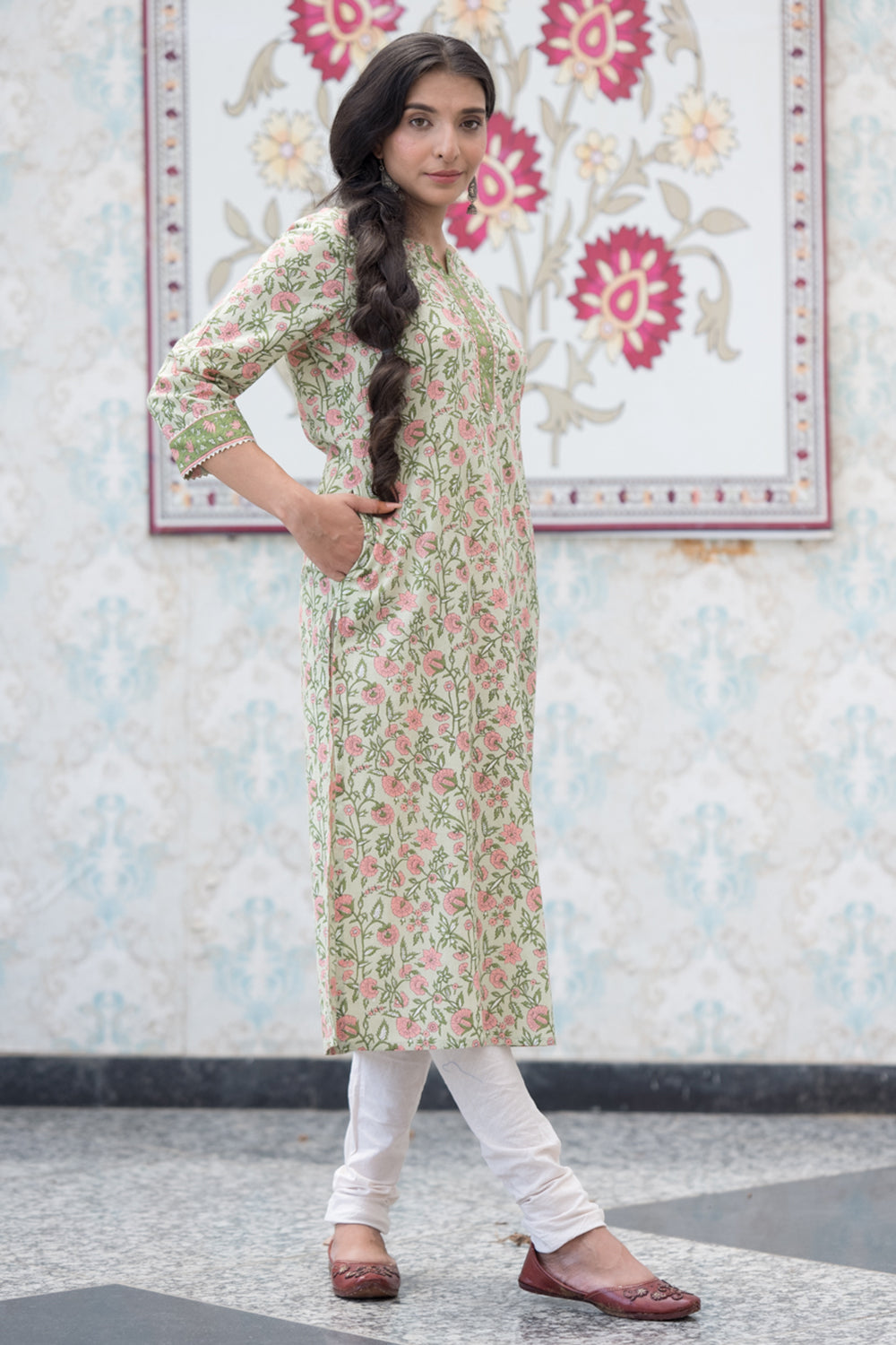 Pink Green Jaal Cotton Kurta 3 (6846742855779)