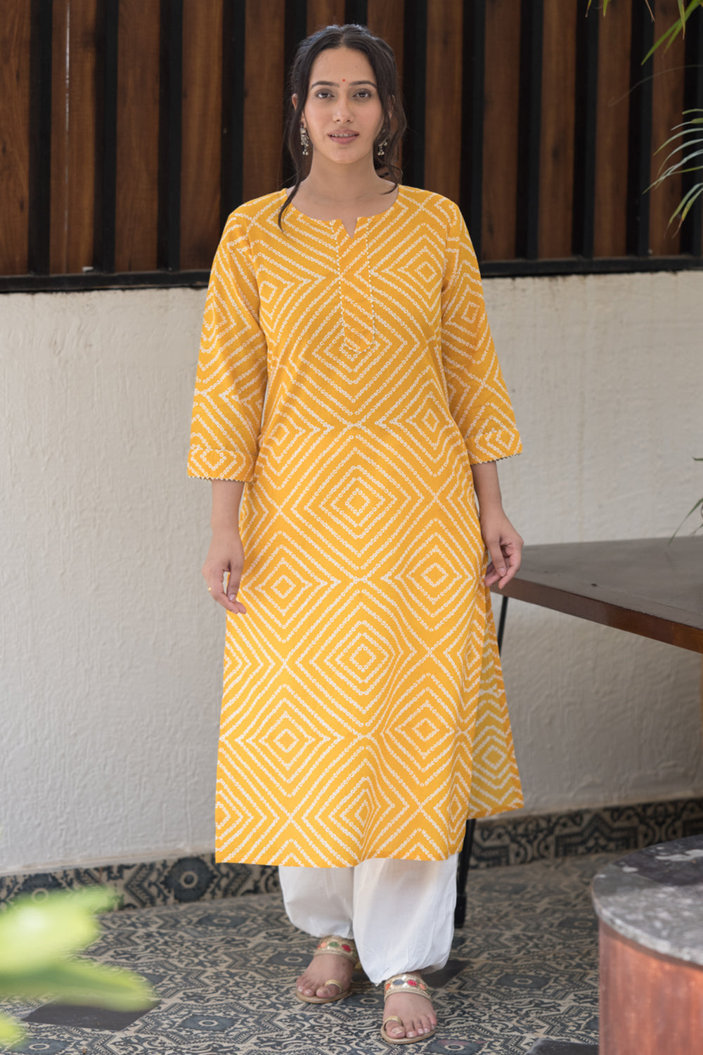 Golden Yellow Stripes Cotton Kurta (6846743150691)