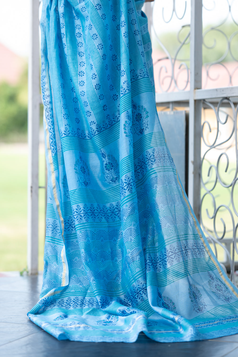 Aasmani Chanderi Saree (6840633589859)
