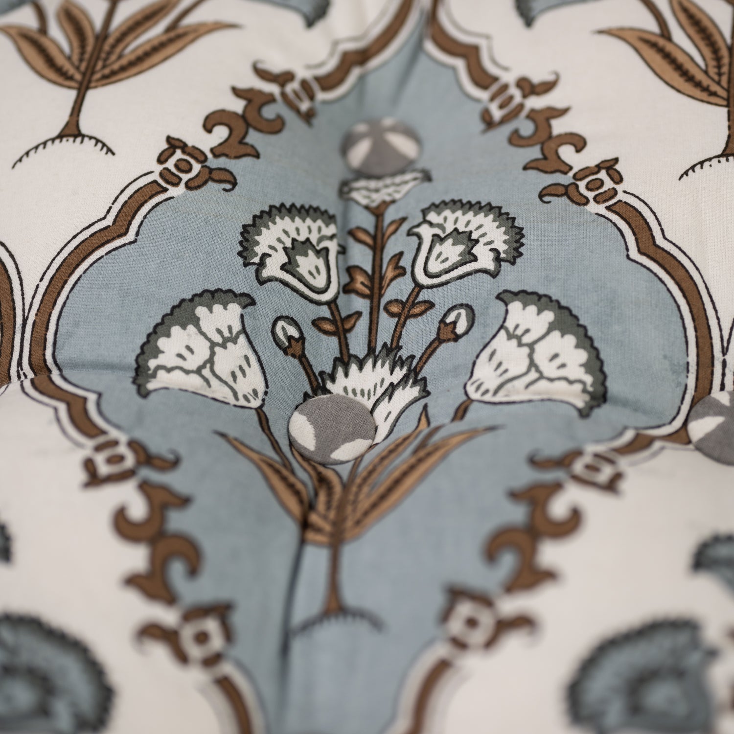 Cotton Floor Cushion Round Grey Brown Mughal Jaali Print 2 (6831238217827)Cotton Floor Cushion Round Grey Brown Mughal Jaali Print