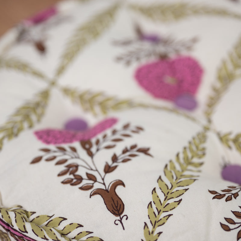 Cotton Floor Cushion Round Magenta Brown Marigold Print 2 (6831154528355)