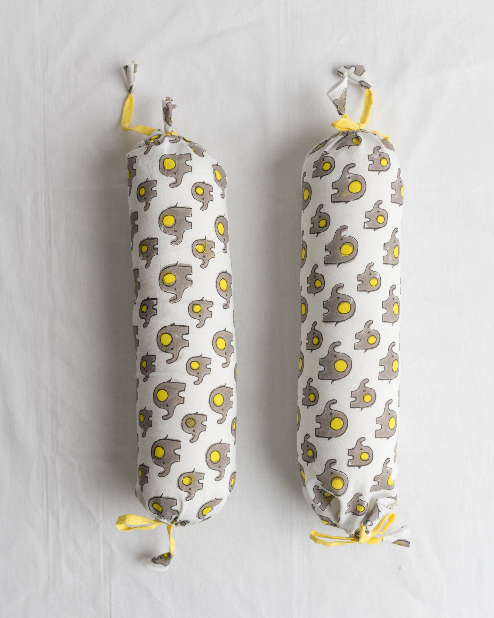 Cotton Baby Masand Bolster Set Grey Yellow Baby Elephant Block Print (6742763864163)
