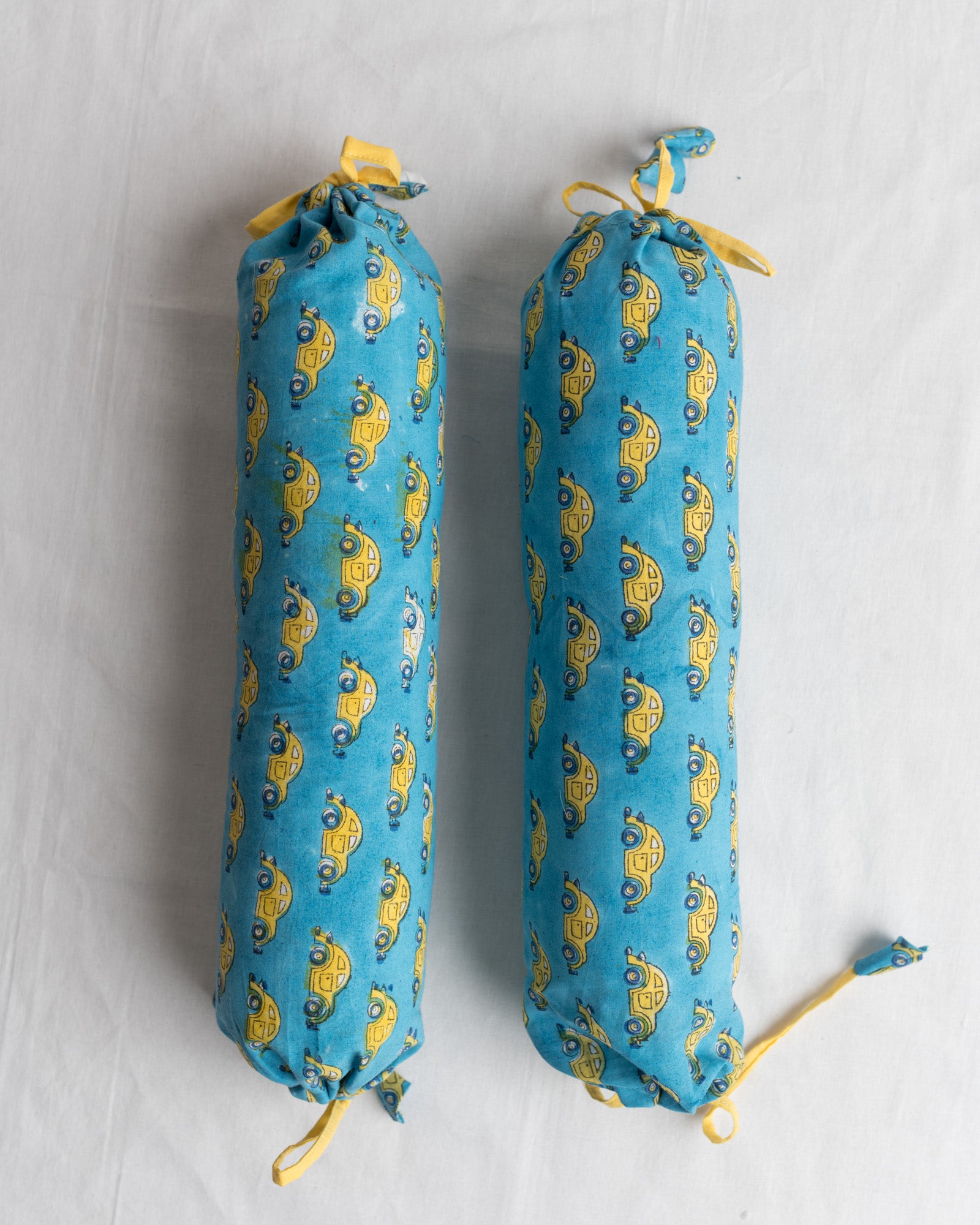 Cotton Baby Masand Bolster Set Blue Yellow Cars Block Print (6742763896931)