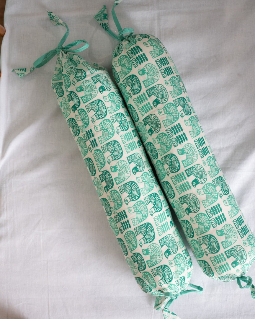 Cotton Baby Masand Bolster Set Light Green Bird Print (6719882362979)