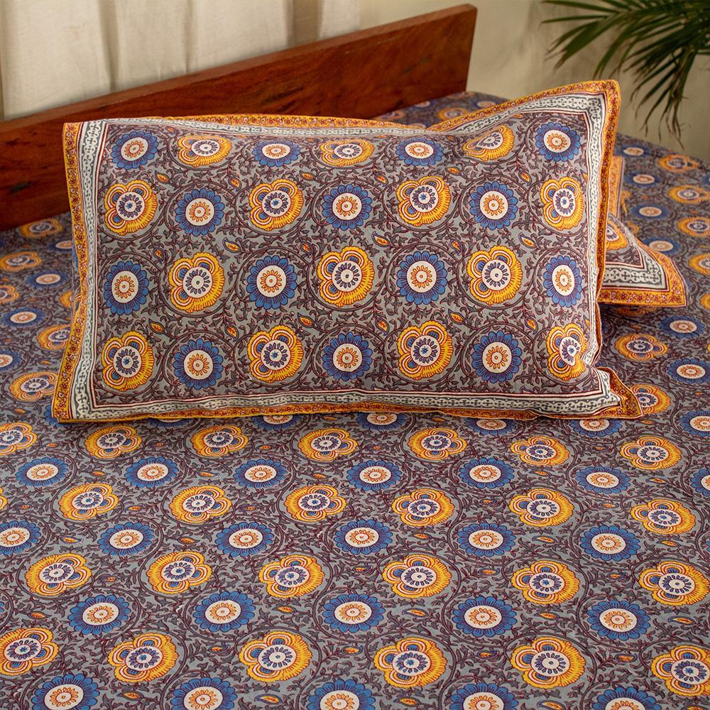 Cotton Double Bedsheet Grey Chakri Print (4709469814883)