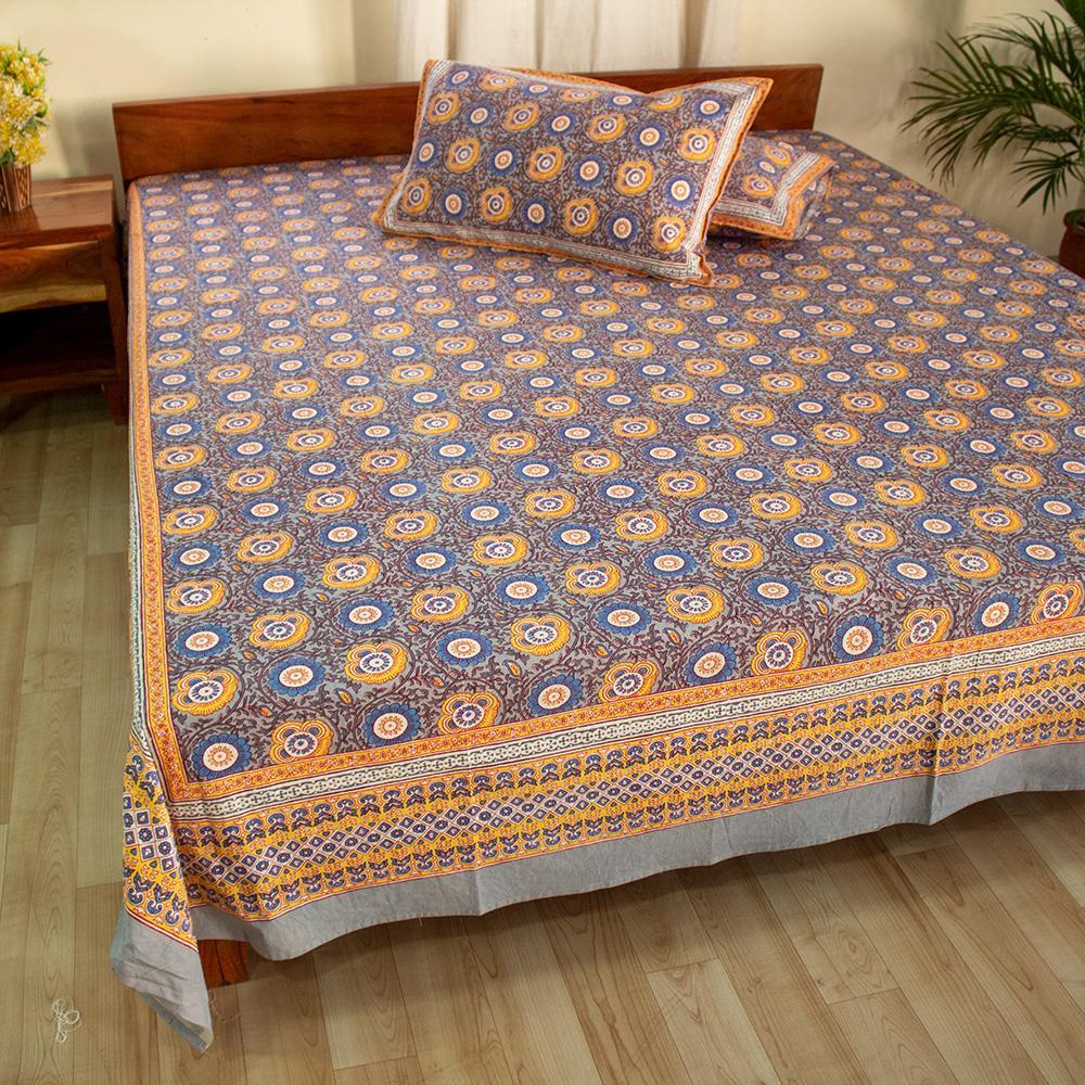 Cotton Double Bedsheet Grey Chakri Print 1 (4709469814883)