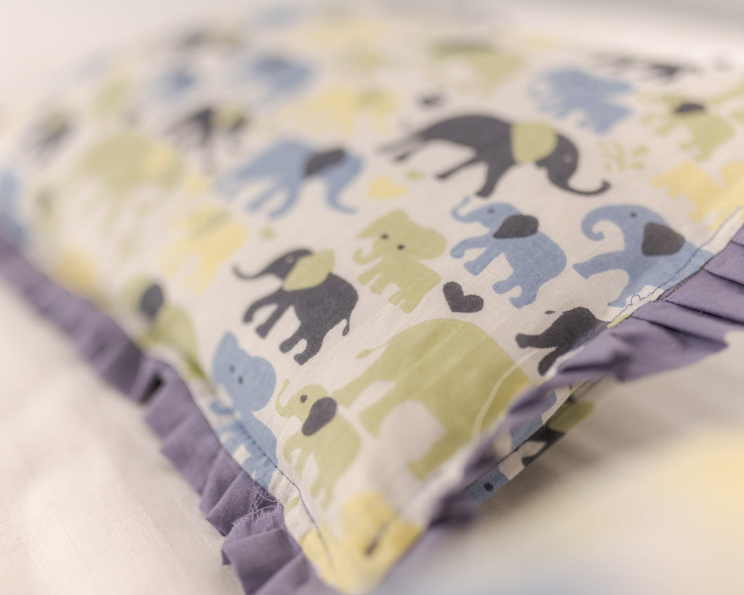 Baby Bedding Set 4 Pc Green Blue Elephant Herd Block Print 3 (6722470641763)